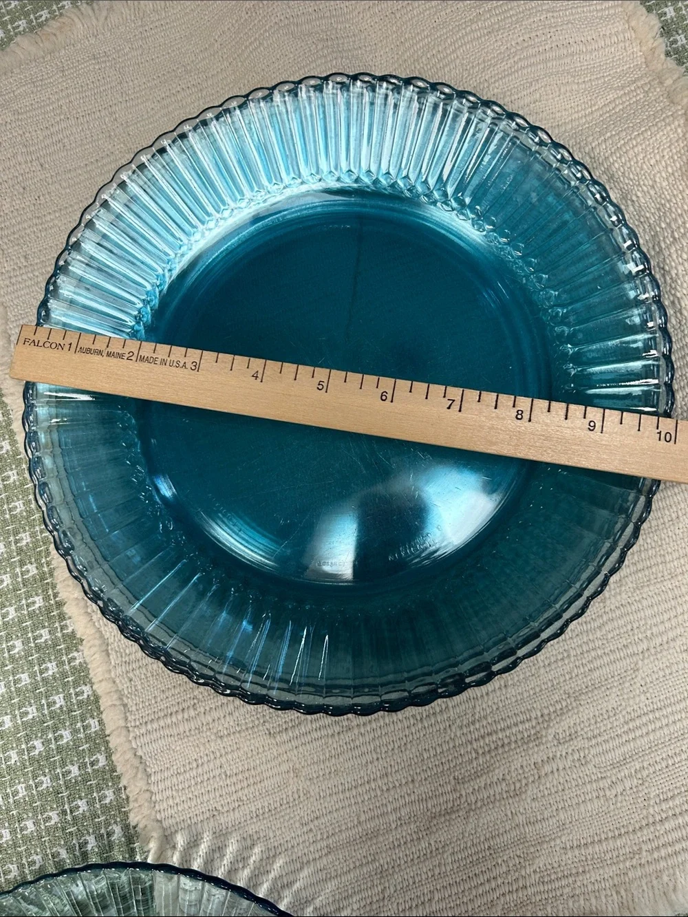 Fortecrista Blue Glass Dinner Plates - Set/4 Ribbed Accent Plates, ea 10” dia.